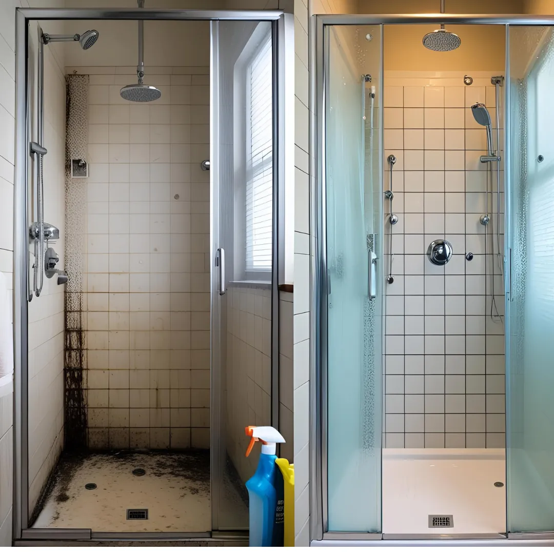 Duschpflege-Vorher-Nachher-Reinigung-Wartung-Badezimmer Duschpflege vorher nachher Vergleich - Reinigung und Wartung für langanhaltende Sauberkeit