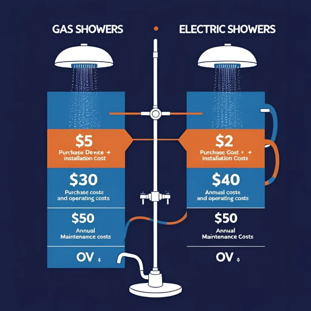 Detaillierte Kostenvergleich-Infografik zwischen Gasduschen und Elektroduschen mit Anschaffungs- und Betriebskosten