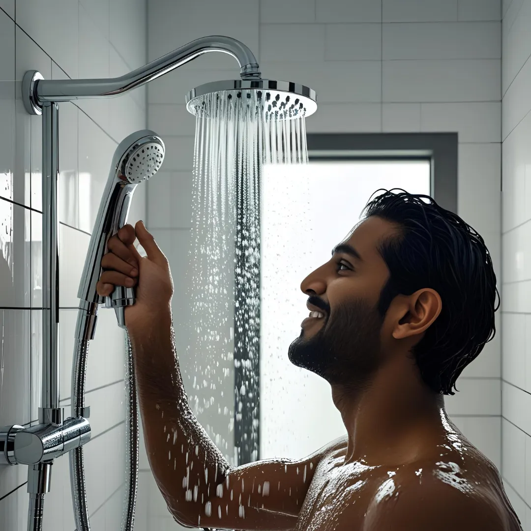 Druckdusche mit starkem Wasserstrahl im modernen Badezimmer - Lösung für schwachen Wasserdruck