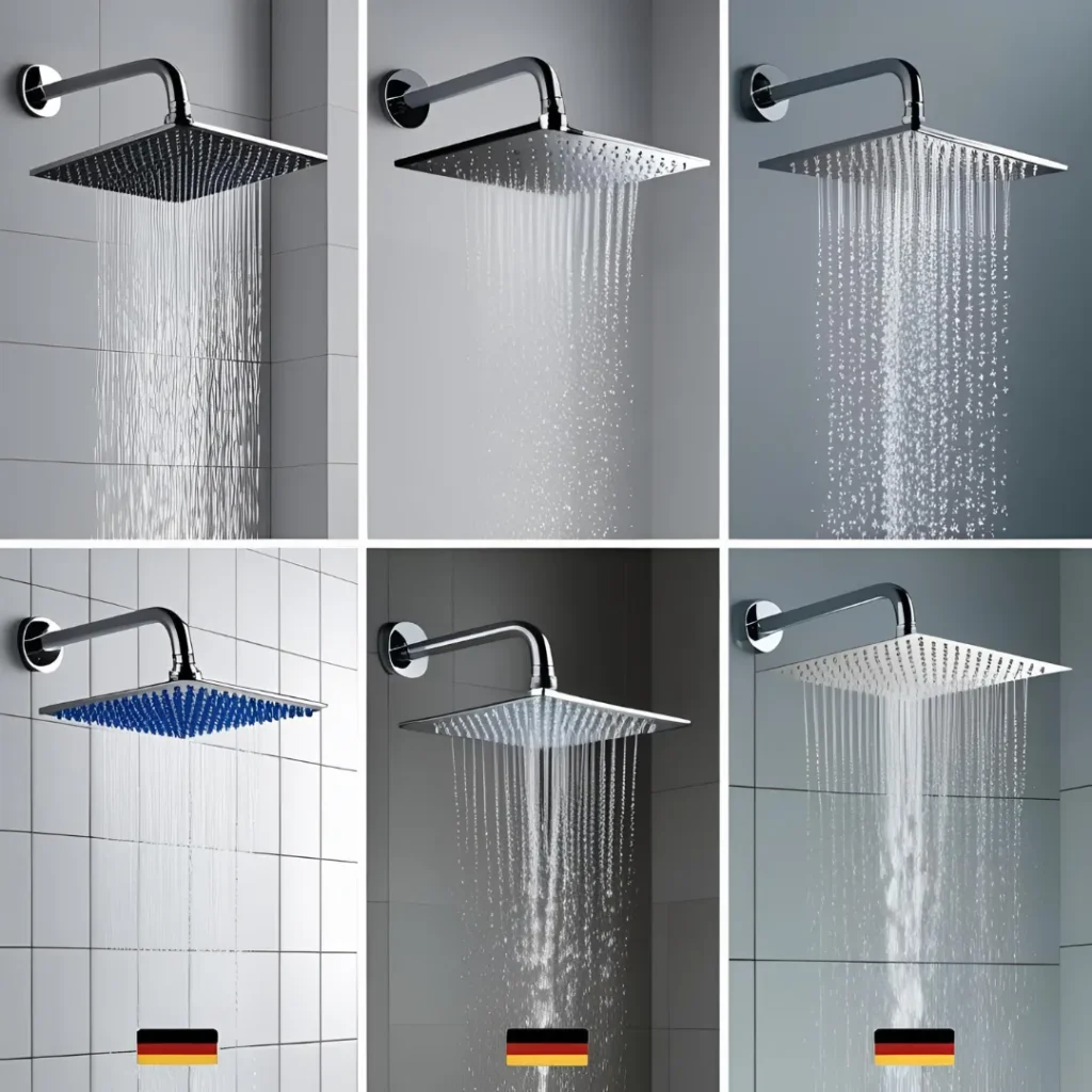 Auswahl empfohlener nachhaltiger Duschköpfe von Amazon Deutschland mit verschiedenen wassersparenden Funktionen
