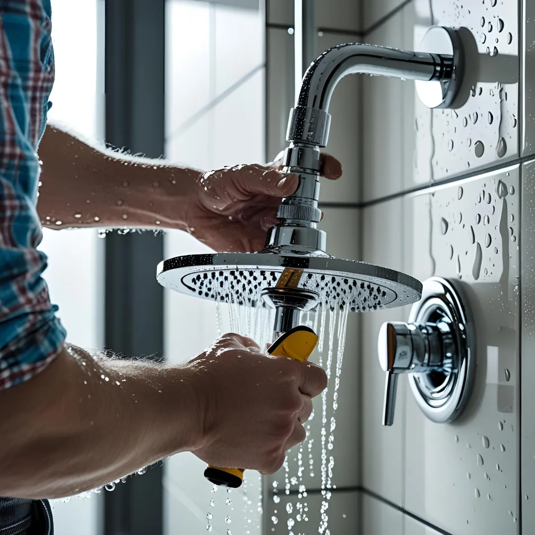 Professioneller Installateur tauscht moderne Duscharmatur in deutschem Badezimmer aus