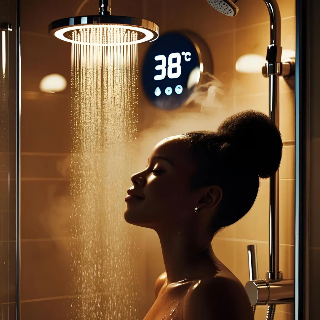 Ideale Duschtemperatur 38 Grad Celsius digitales Thermometer Energieeinsparung Komfort
